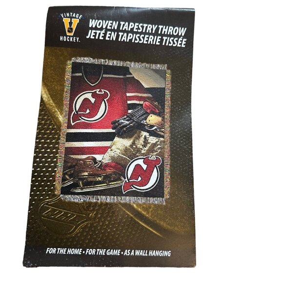 NEW NHL Vintage Hockey New Jersey Devils Woven Tapestry Throw Blanket 48x60 - Picture 3 of 5